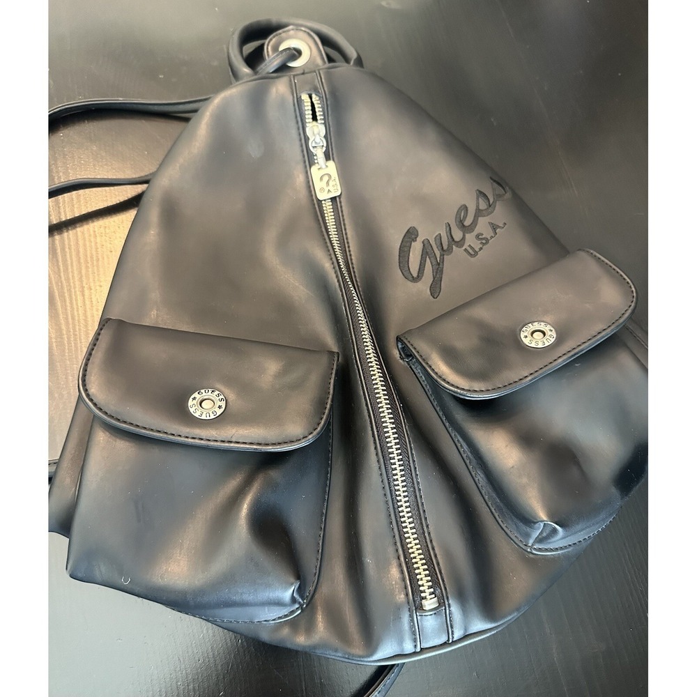 Vtg‎ 90's *Guess USA Black Soft Leather Backpack
